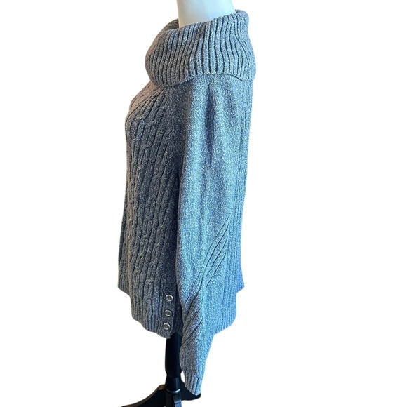 Talbots Sweater Women's Large Blue Marbled Cable Knit Cowl Neck Sweater - Picture 2 of 8